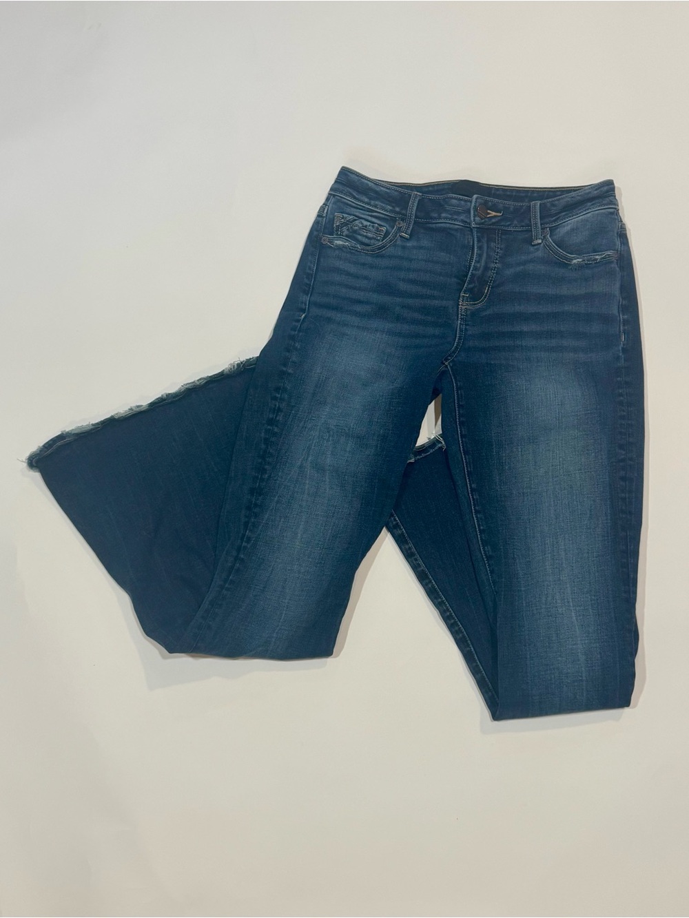 Buckle Black Super Flare Jeans Women's 27x32 Raw Hem Dark Wash Bell Bottom Y2K